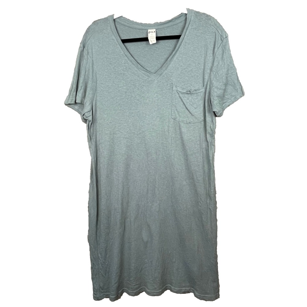 Pact Organic Cotton Linen Shirt Dress Size Large Short Sleeve Blue Casual Preppy